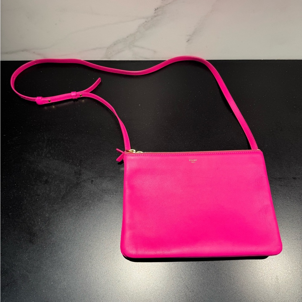 🩷 Celine Large Bright Pink Trio Crossbody Bag - Picture 3 of 13